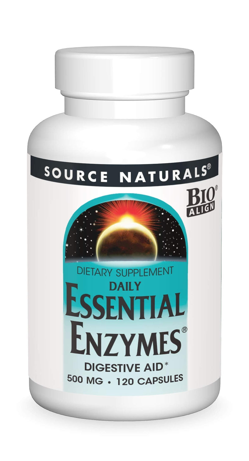 [Australia] - Source Naturals Essential Enzymes 500mg Bio-Aligned Multiple Supplement Herbal Defense For Digestion, Gas & Constipation Relief & Daily Digestive Health - Strong Immune System Support - 120 Capsules 120 Count (Pack of 1) 