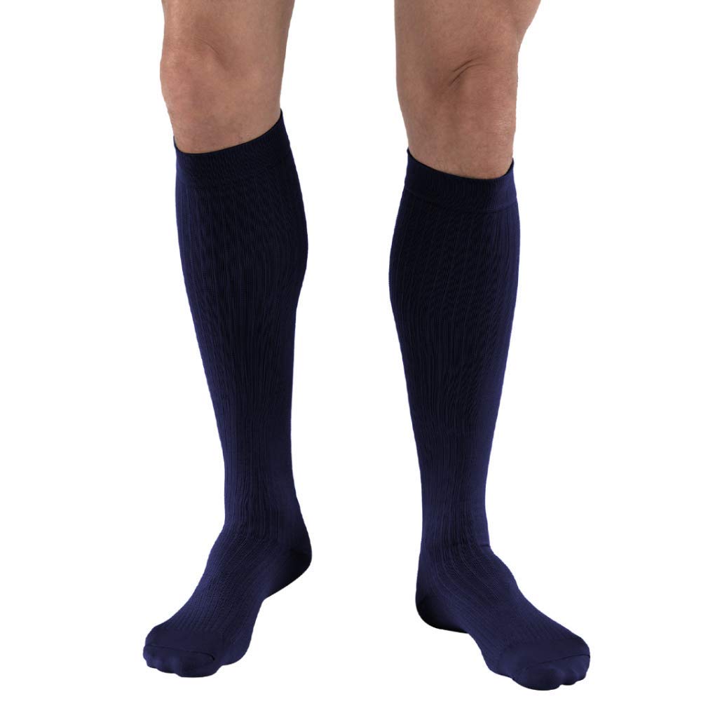 [Australia] - JOBST Mens Dress Knee High Closed Toe Compression Stockings, Professional Quality, Stylish Legware for All Day Comfort, with Elegant Rib Design, Compression Class- 8-15 Navy Medium 