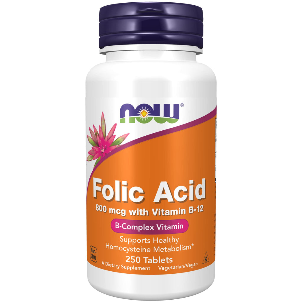 [Australia] - NOW Supplements, Folic Acid 800 mcg + B-12 (Cyanocobalamin) 25 mcg, B Complex Vitamin, 250 Tablets 