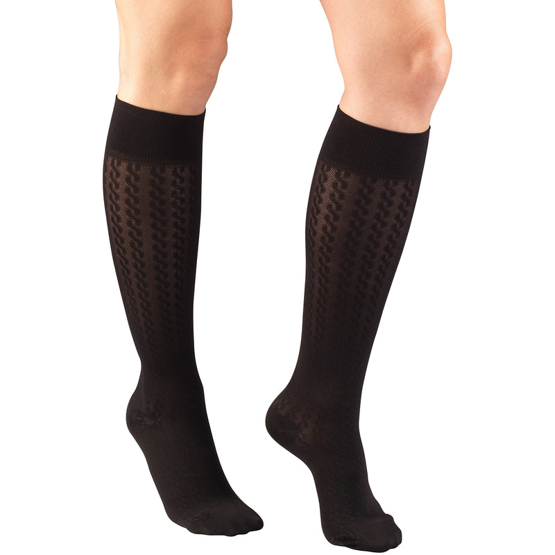 [Australia] - Truform Compression Socks, 15-20 mmHg, Women's Dress Socks, Knee High Over Calf Length, Black Cable Knit, X-Large X-Large (1 Pair) 