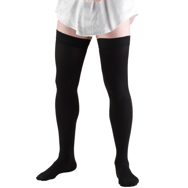 [Australia] - Truform Compression Socks, 20-30 mmHg, Men's Dress Socks, Thigh High Over Knee Length, Black, Large Large (1 Pair) 
