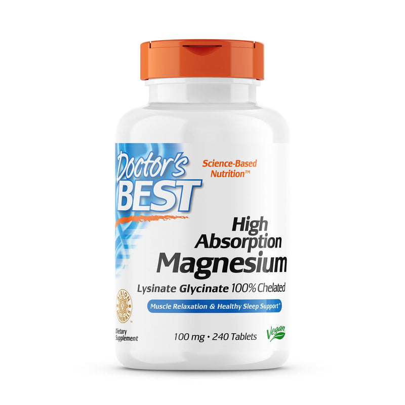 [Australia] - Doctor's Best High Absorption Magnesium Glycinate Lysinate, 100% Chelated, Non-GMO, Vegan, Gluten & Soy Free, 100 mg, 240 Count (Pack of 1) 
