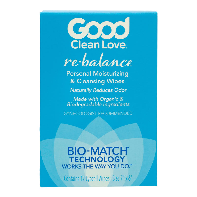 [Australia] - Good Clean Love Rebalance Personal Moisturizing & Cleansing Wipes, Naturally Reduces Odor & Supports Vaginal Health, pH-Balanced Feminine Hygiene Product, 12 Wipes 