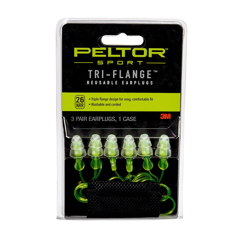 [Australia] - Peltor Sport Tri-Flange Corded Reusable Earplugs, 3-Pair Per Pack 3 Pair 