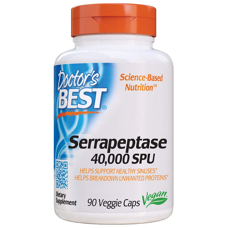 [Australia] - Doctor's Best Serrapeptase, Non-GMO, Vegan, Gluten Free, Supports Healthy Sinuses, 40,000 SPU, 90 Count (Pack of 1) 