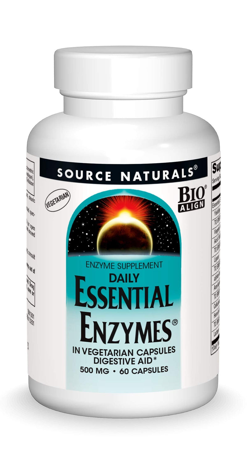 [Australia] - Source Naturals Essential Enzymes 500mg Bio-Aligned Multiple Enzyme Supplement Herbal Defense for Digestion, Gas, Constipation & Bloating Relief - Supports Immune System - 60 Vegetarian Capsules 