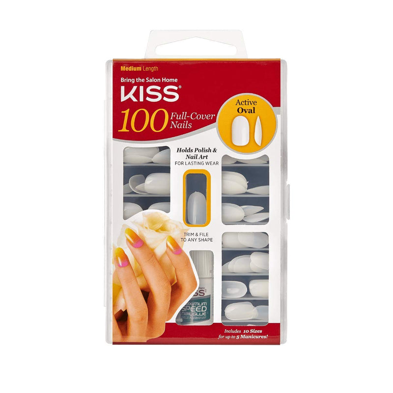 [Australia] - KISS100 Full Cover Nails Kit, Medium, 100 Nails Active Oval 