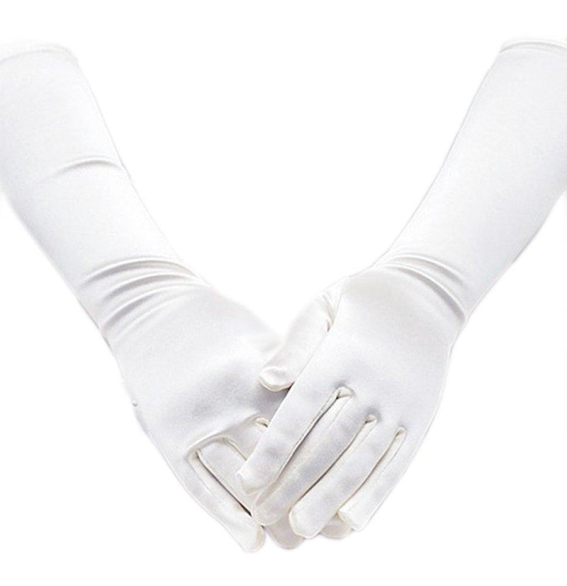 [Australia] - Satin Long Child Size Girls Formal Gloves (4 - 7, White) 