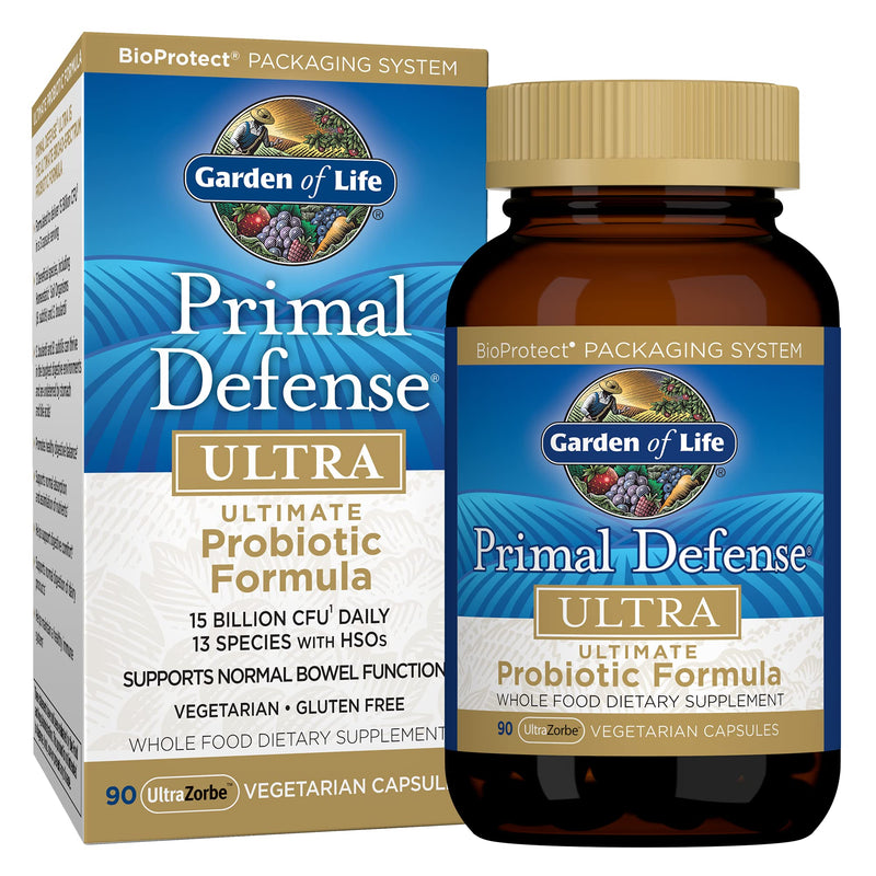 [Australia] - Garden of Life Primal Defense Ultra Ultimate Probiotic Formula - 15 Billion CFU and 13 Strains of Probiotics Plus HSOs for Healthy Digestive Balance, Vegetarian and Gluten Free, 90 Capsules 90 Count (Pack of 1) 