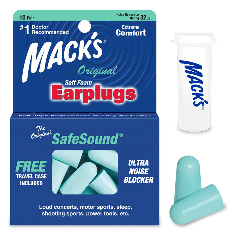 [Australia] - Mack's Original Soft Foam Earplugs, 10 Pair - 32dB Highest NRR, Comfortable Ear Plugs for Sleeping, Snoring, Work, Travel & Loud Events 1 