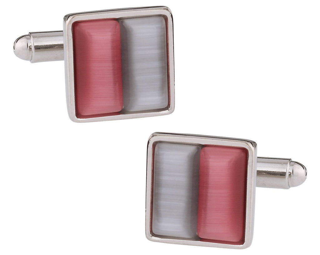[Australia] - Pink and Silver Square Glass Cufflinks with Presentation Gift Box 