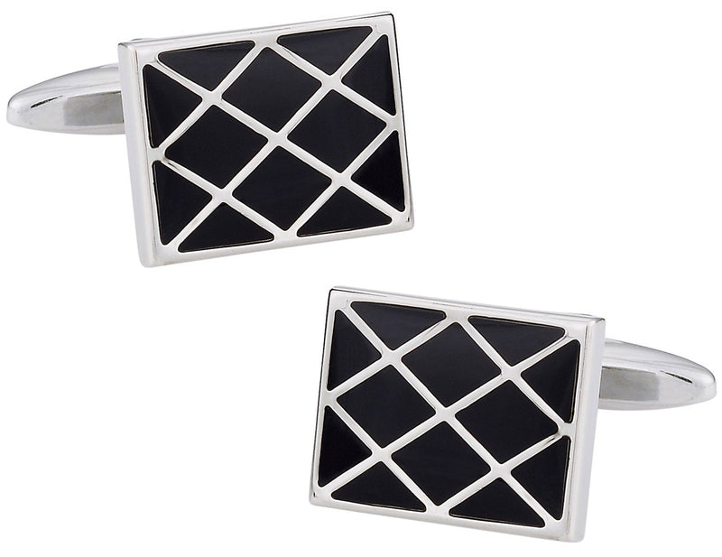 [Australia] - Cuff-Daddy Black & Silver Enamel Checkerboard Cufflinks 