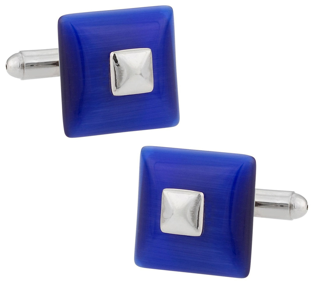 [Australia] - Cuff-Daddy Riveting Blue Square Catseye-Style Silver Cufflinks with Presentation Box 