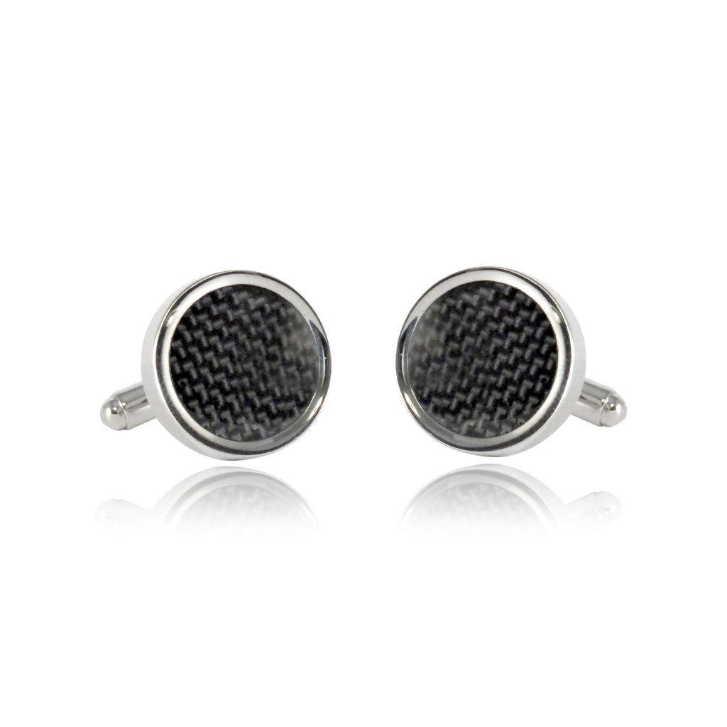 [Australia] - Cuff-Daddy Round Cufflinks with Carbon Fiber Cloth with Presentation Box 