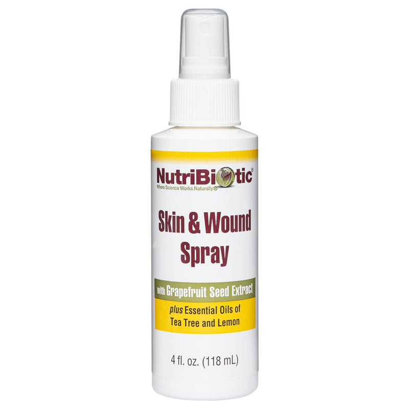 [Australia] - NutriBiotic Skin & Wound Spray with GSE, 4 Fl Oz | Grapefruit Seed Extract Plus Tea Tree & Lemon Essential Oils | Helps Support Healthy Skin Tissue & Flush Irritants from Minor Wounds | Non-Medicated 