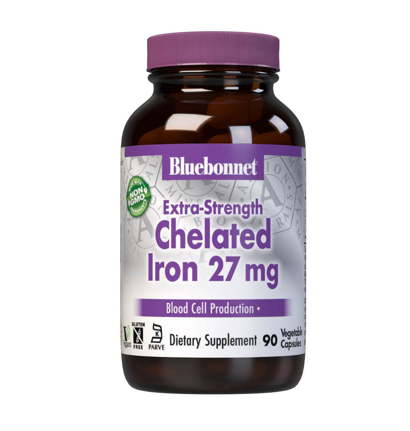 [Australia] - Bluebonnet Nutrition Albion Extra-Strength Chelated Iron 27 mg, For Healthy Red Blood Cell production*, Soy-Free, Gluten-Free, Non-GMO, Kosher, Dairy-Free, Vegan, 90 Vegetable Capsule, 90 Serving 