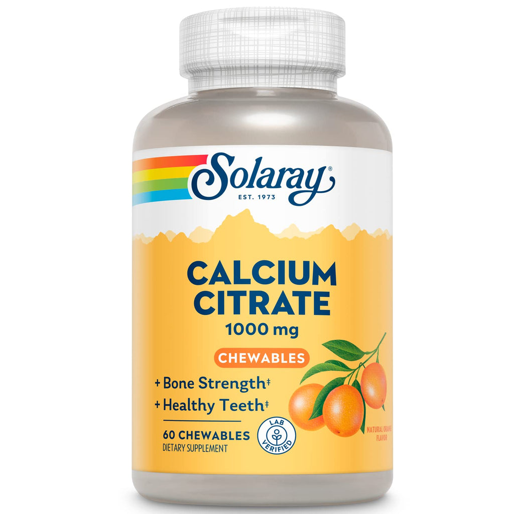[Australia] - Solaray Calcium Citrate 1000mg | Natural Orange Flavor | Teeth & Bone Health, Nervous, Muscular & Cardiovascular System Support | Vegan | 60 Chewables 