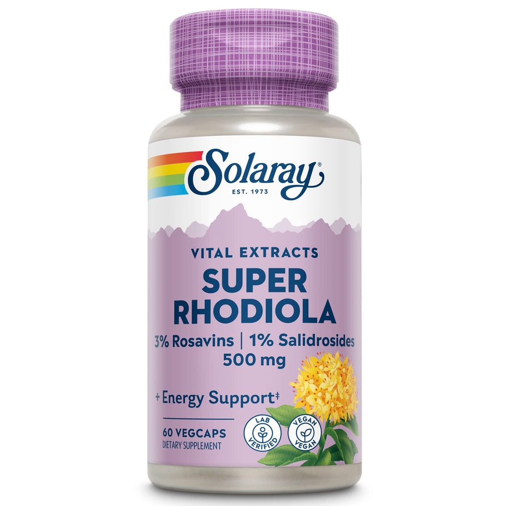[Australia] - Solaray Super Rhodiola Root Extract 500mg | Herbal Adaptogen for Healthy Stress & Energy Support | Guaranteed Potency | Non-GMO & Vegan | 60 VegCaps 