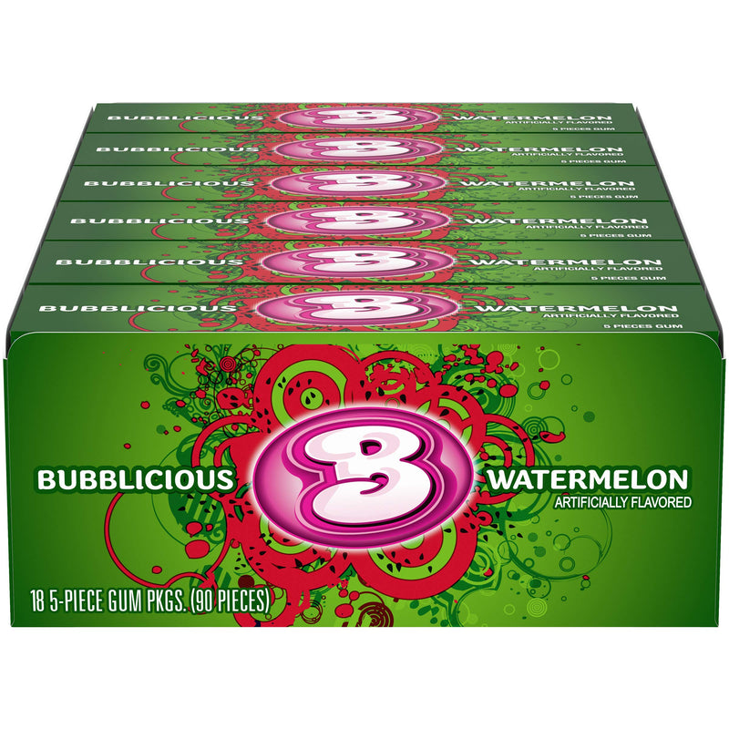 [Australia] - Bubblicious Watermelon Gum, 18 Packs of 5 Pieces (90 Total Pieces) 