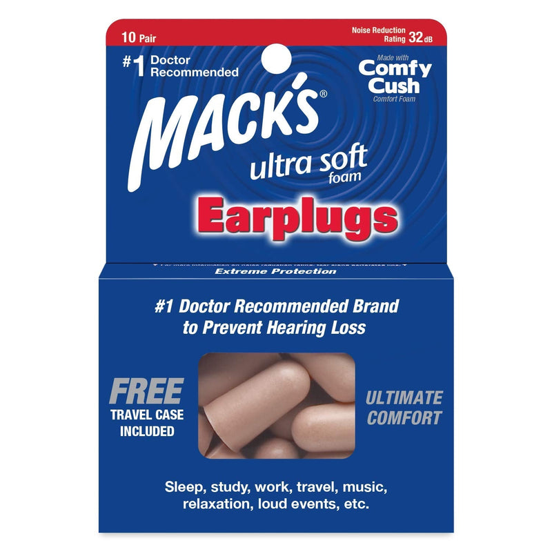 [Australia] - Mack's Ultra Soft Foam Earplugs, 10 Pair - 32dB Highest NRR, Comfortable Ear Plugs for Sleeping, Snoring, Work, Travel and Loud Events 10 Pair (Pack of 1) 