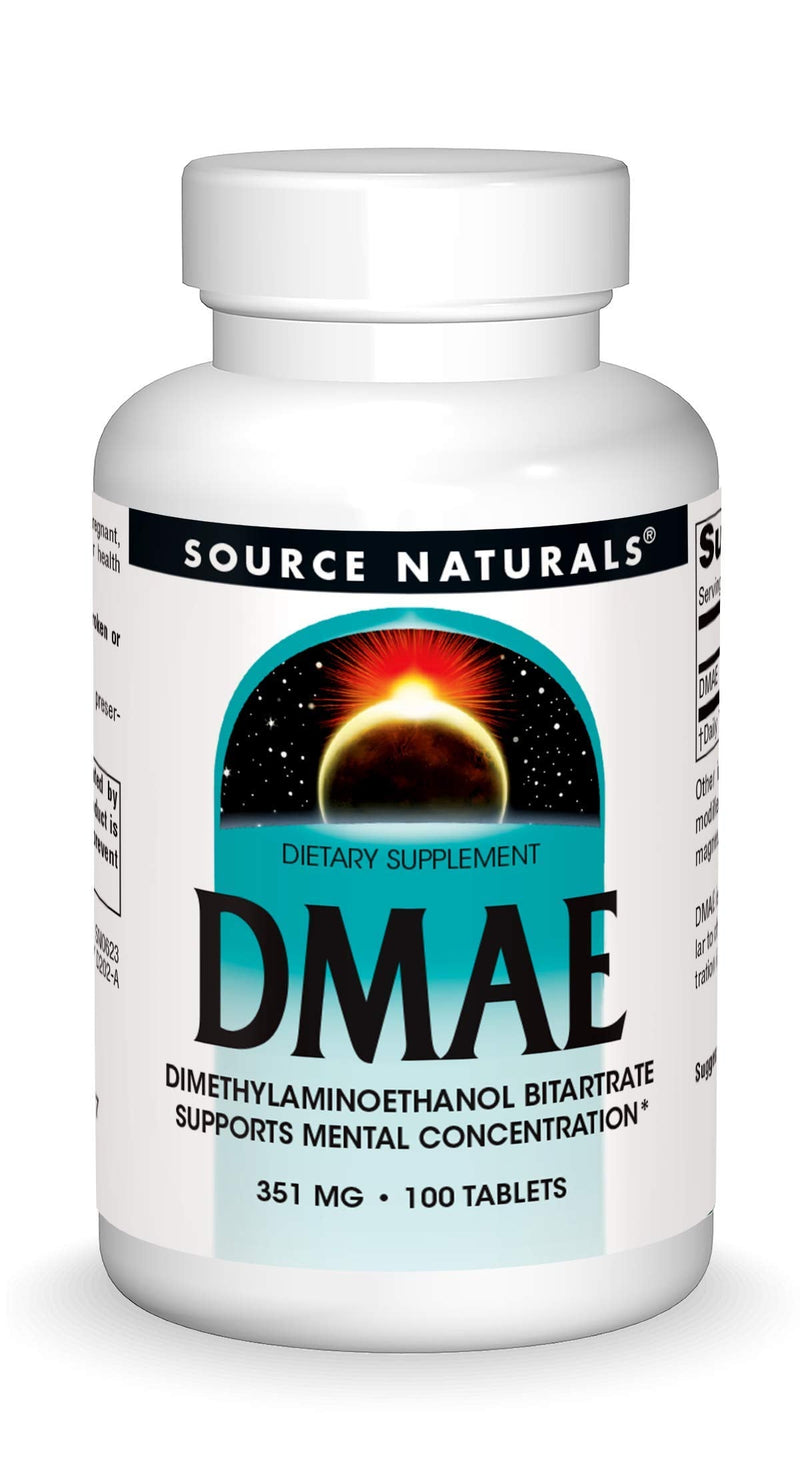 [Australia] - Source Naturals DMAE, Dimethylaminoethanol Bitartrate - Supports Mental Concentration - 100 Tablets 1 100 Count (Pack of 1) 