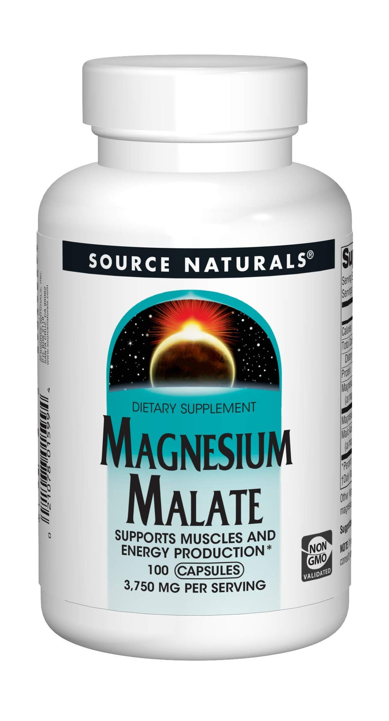 [Australia] - Source Naturals Magnesium Malate 3750 mg Per Serving Essential Magnesium Malic Acid Supplement - 100 Capsules 1 100 Count (Pack of 1) 