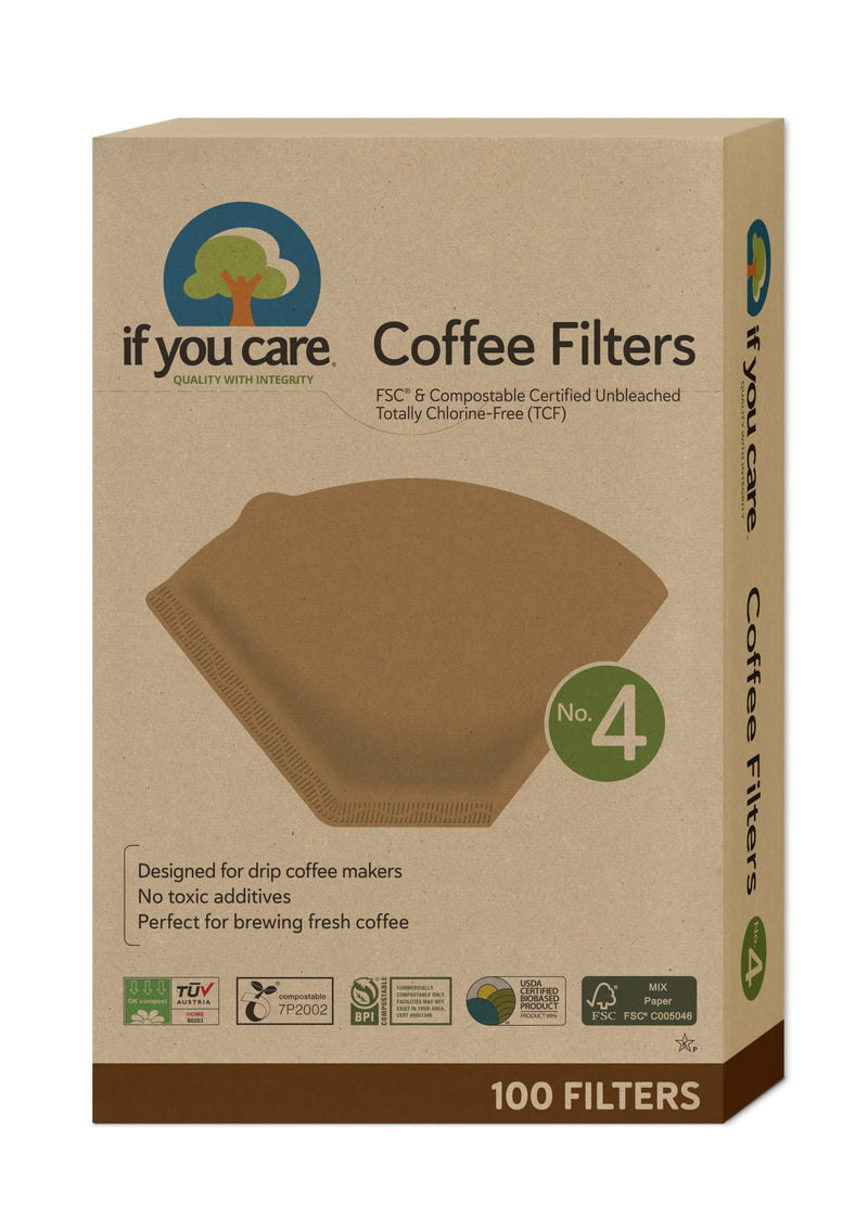 [Australia] - If You Care # 4 Cone Shaped Unbleached All Natural Compostable Coffee Filters, 100 Count (Pack of 1), Chlorine Free 