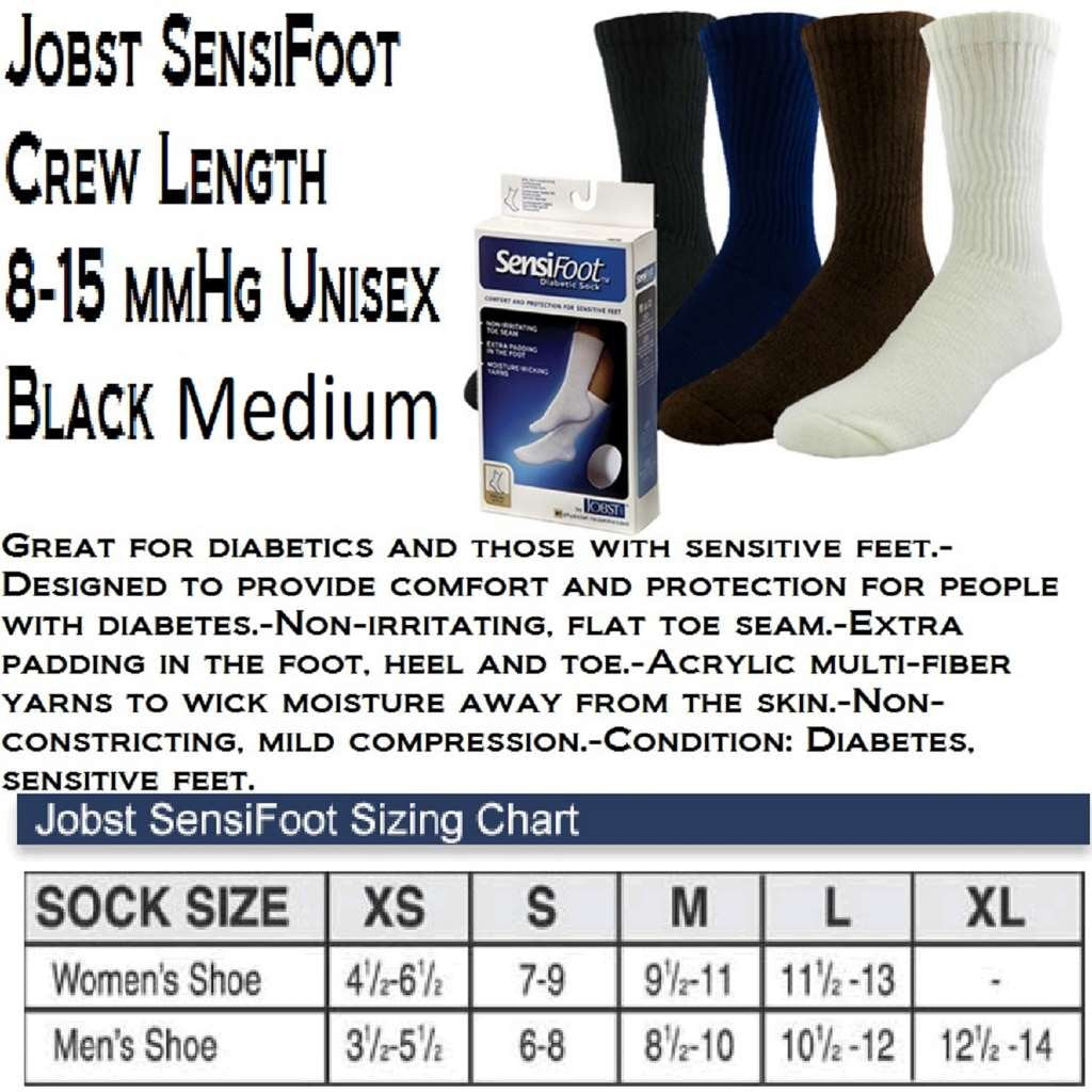[Australia] - Jobst 110852 SensiFoot 8-15 mmHg Unisex Crew Length Diabetic Mild Support Socks - Size & Color- Black, Medium by Jobst 