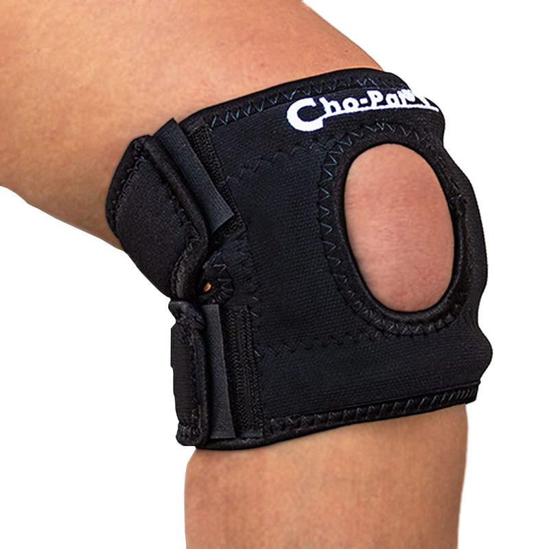 [Australia] - Cho-Pat Knee Stabilizer, Maximum Supported Pain Relief for Patellar Tendonitis, Arthritic Knees, and Overuse Syndromes, Left, Medium Left Knee - Medium (14"-16") Black 