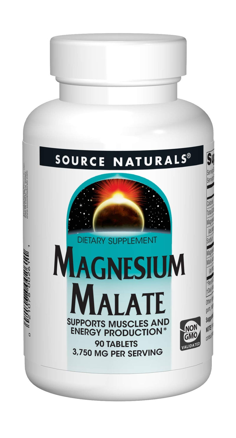 [Australia] - Source Naturals Magnesium Malate 3750 mg Per Serving Essential Magnesium Malic Acid Supplement - 90 Tablets 