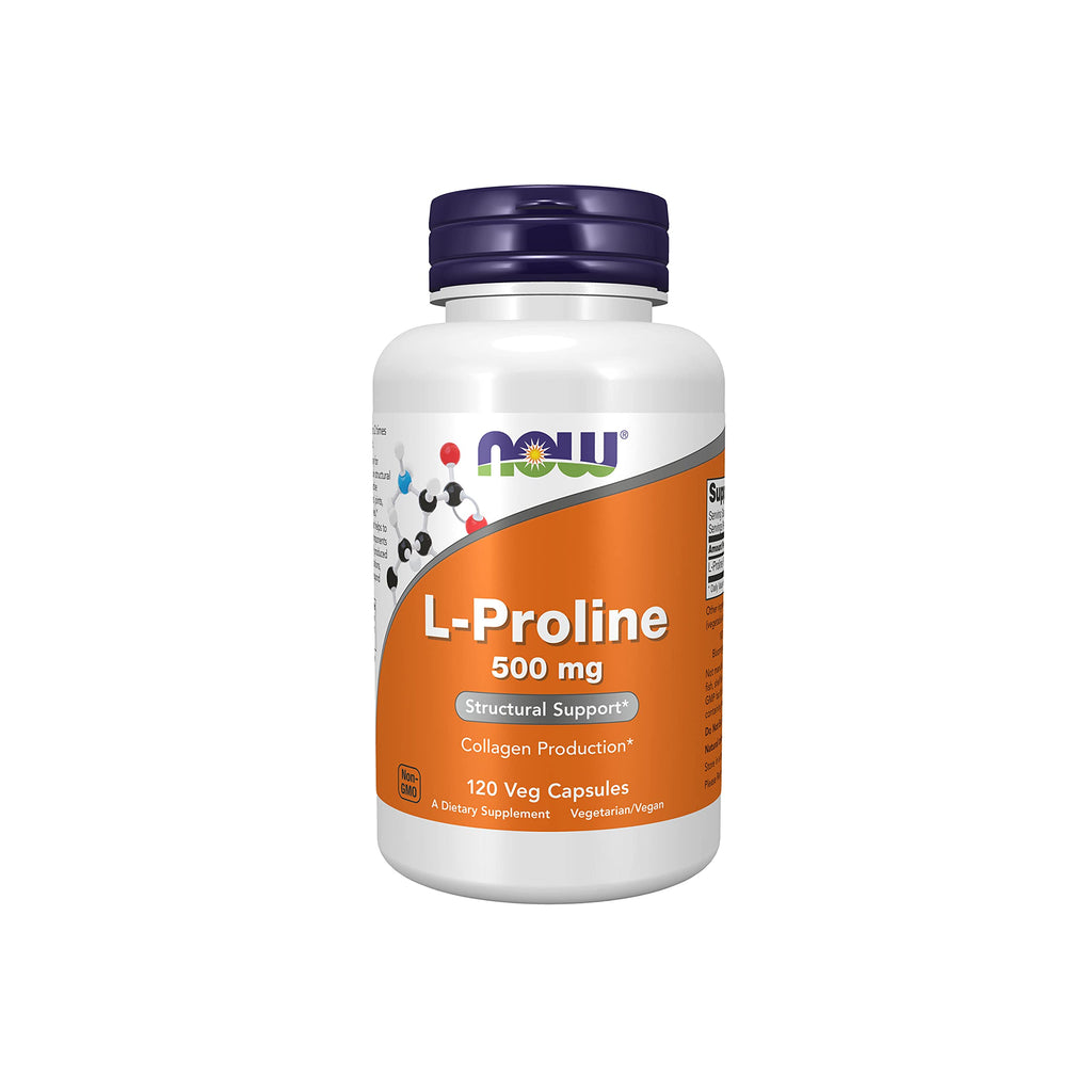 [Australia] - NOW Supplements, L-Proline 500 mg, Collagen Production*, Structural Support*, 120 Veg Capsules 