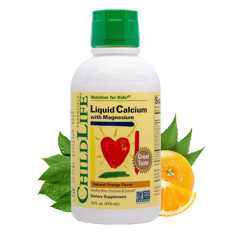 [Australia] - ChildLife Essentials Liquid Calcium Magnesium Supplement - Supports Healthy Bone Growth for Children, Contains Calcium, Magnesium, Zinc, & Vitamin D3, All-Natural, Gluten Free & Non-GMO - Natural Orange Flavor, 16 Ounce Bottle 