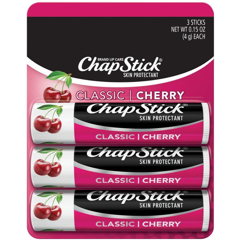 [Australia] - ChapStick Classic (1 Blister Pack of 3 Sticks, Cherry Flavor) Skin Protectant Flavored Lip Balm Tube, 0.15 Ounce Each, 3 Count (Pack of 1) 0.45 Ounce (Pack of 1) 