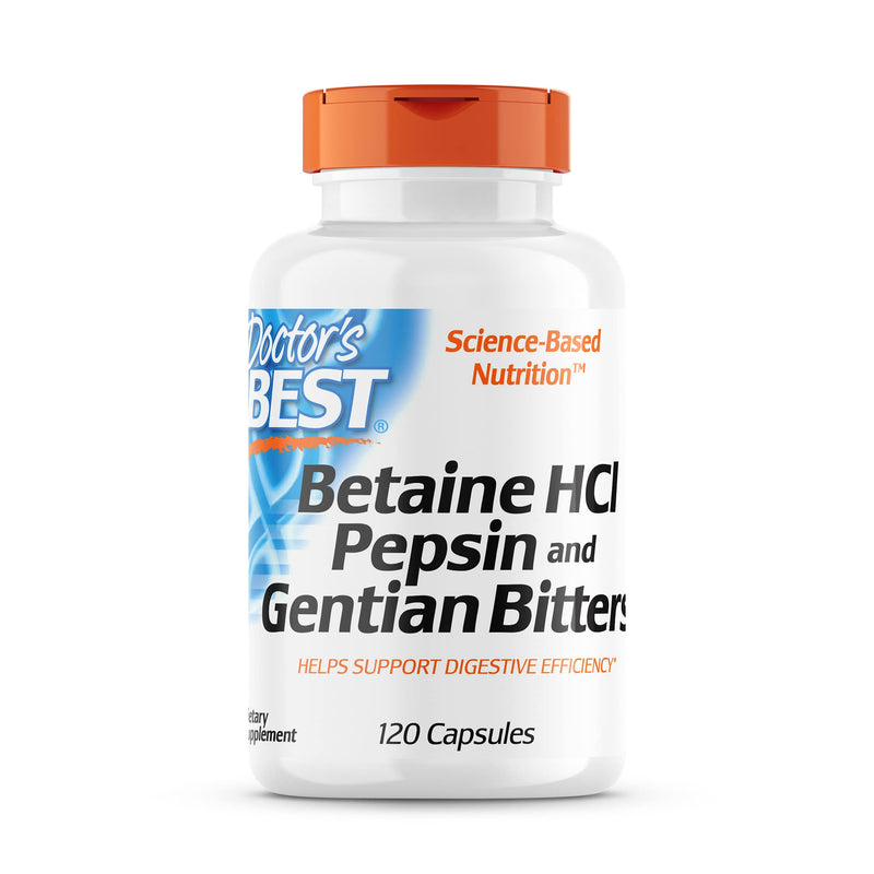 [Australia] - Doctor's Best Betaine HCI Pepsin & Gentian Bitters, Digestive Enzymes for Protein Breakdown & Absorption, Non-GMO, Gluten Free, 120 Caps, Original Version (DRB-00163) 