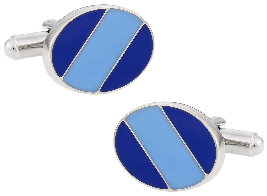 [Australia] - Cuff-Daddy Stylish Two Tone Oval Blue Enamel Cufflinks with Presentation Box 