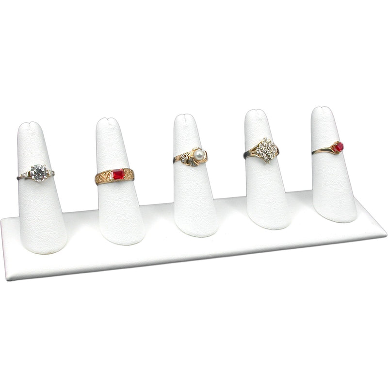[Australia] - White Leather 5 Ring Finger Jewelry Holder Showcase Display 