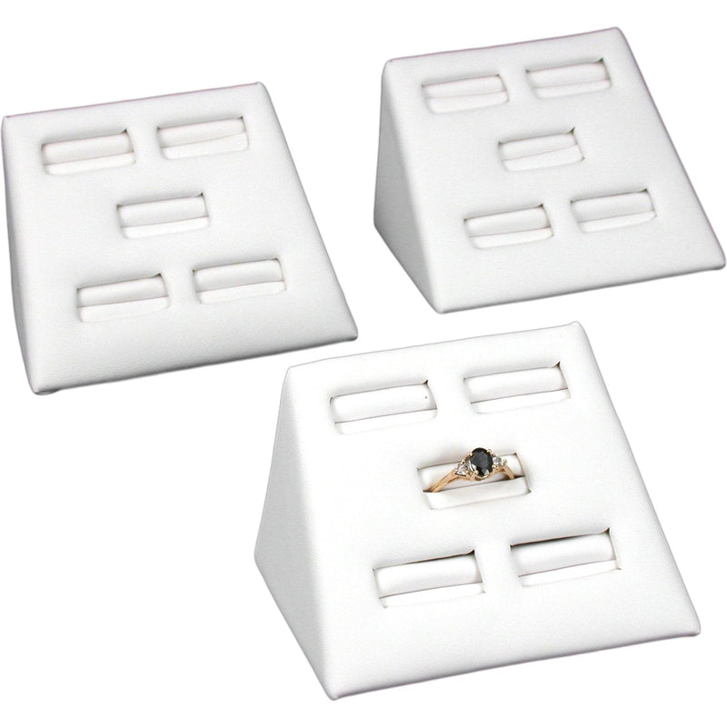 [Australia] - FindingKing 3 White Leather 5 Slot Ring Display Stands Jewelry Case 