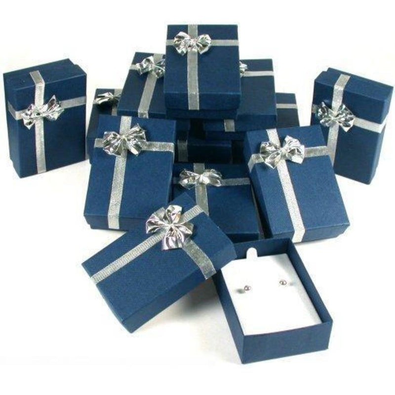 [Australia] - 12 Bow Tie Earring Gift Boxes Blue Silver Jewelry Box 