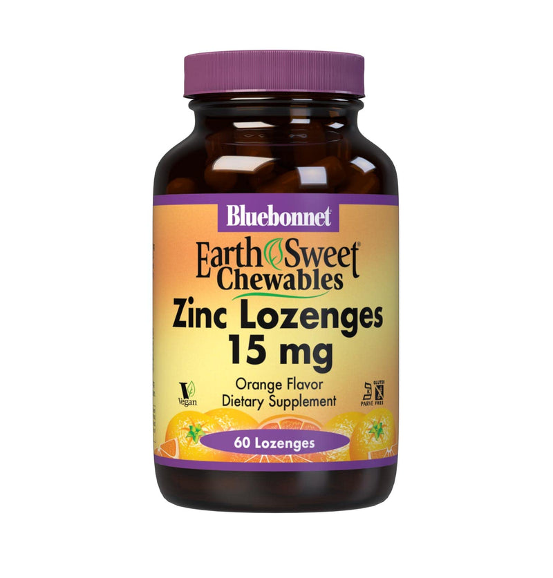 [Australia] - Bluebonnet Nutrition Earthsweet Zinc Lozenges 15mg Chewables, Plus 100mg of Vitamin C, Soy-Free, Gluten-Free, Kosher Certified, Dairy-Free, Vegan, Orange Flavored, 60 Lozenges 