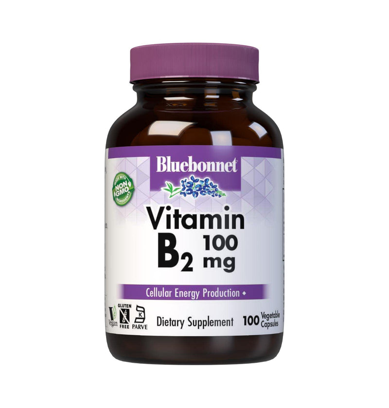 [Australia] - Bluebonnet Nutrition Vitamin B2 100 mg, For Cardiovascular and Nervous System Health, Soy-Free, Gluten-Free, Kosher Certified, Dairy-Free, Vegan, Non-GMO, 100 Vegetable Capsules, 100 Servings 