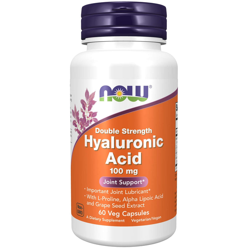 [Australia] - NOW Supplements, Hyaluronic Acid 100 mg, Double Strength with L-Proline, Alpha Lipoic Acid and Grape Seed Extract, 60 Veg Capsules 