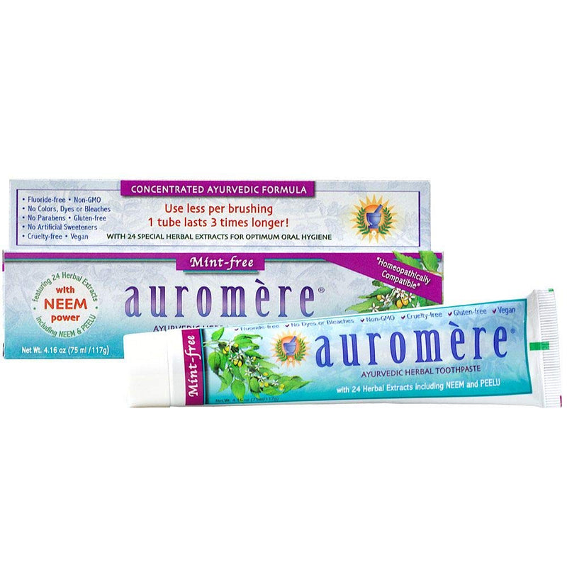 [Australia] - Auromere Ayurvedic Herbal Toothpaste, Mint Free - Vegan, Natural, Non GMO, Fluoride Free, Gluten Free, with Neem & Peelu (4.16 oz), 1 Pack 4.16 Ounce (Pack of 1) 