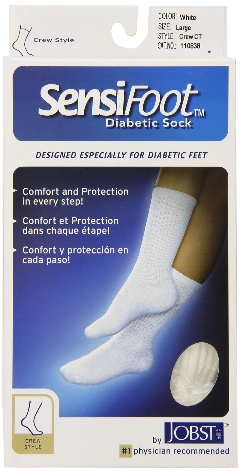 [Australia] - JOBST Sensifoot™ Diabetic Sock, Crew Style, One Pair, White, Large 
