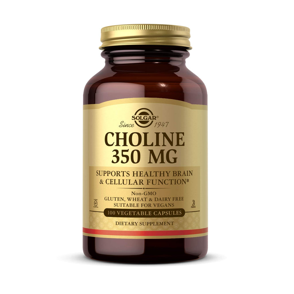 [Australia] - Solgar Choline 350 mg, 100 Vegetable Capsules - Supports Healthy Brain & Cellular Function - Vegan, Gluten Free, Dairy Free, Kosher - 100 Servings 