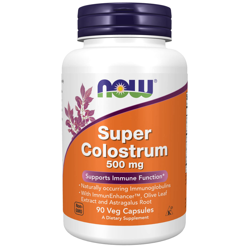 [Australia] - NOW Supplements, Super Colostrum 500 mg, Naturally occurring Immunoglobulins with ImmunEnhancer™, Olive Leaf Extract and Astragalus Root, 90 Veg Capsules 