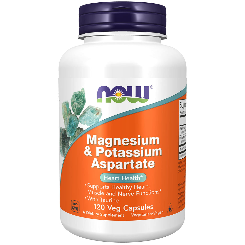 [Australia] - NOW Supplements, Magnesium & Potassium Aspartate with Taurine, Heart Health*, 120 Veg Capsules 120 Count (Pack of 1) 