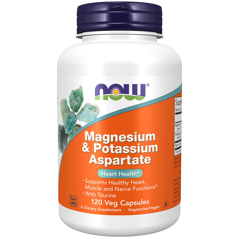 [Australia] - NOW Supplements, Magnesium & Potassium Aspartate with Taurine, Heart Health*, 120 Veg Capsules 120 Count (Pack of 1) 