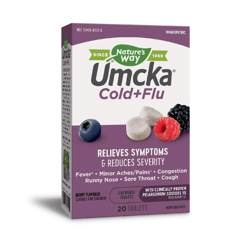 [Australia] - Nature's Way Umcka Cold+Flu, Fever, Sore Throat, Cough, and Congestion Relief, Non-Drowsy, Berry Flavored, 20 Chewable Tablets 20 Count (Pack of 1) 