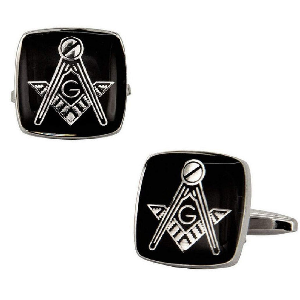 [Australia] - Cuff-Daddy Masonic Compass & Set Silver Cufflinks with Presentation Box 