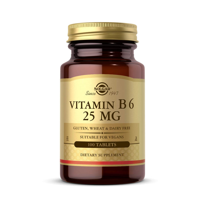 [Australia] - Solgar Vitamin B6 25 mg, 100 Tablets - Supports Energy Metabolism, Heart Health & Healthy Nervous System - B Complex Supplement - Vegan, Gluten Free, Dairy Free, Kosher - 100 Servings 